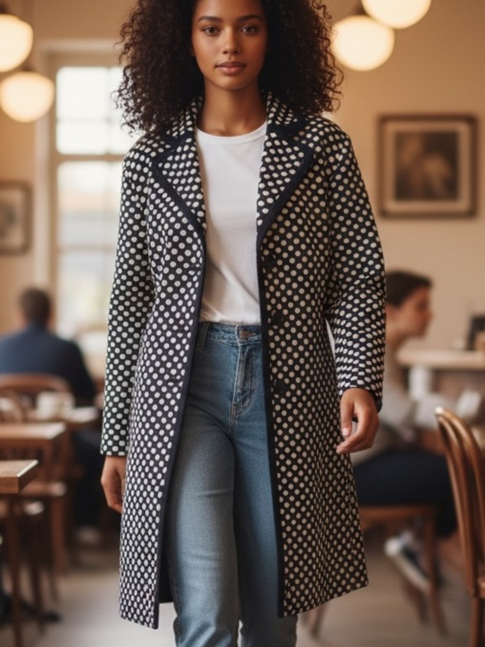 Isabella Navy White Polka Dot Blazer Jacket Long Line Suit Coat 14
